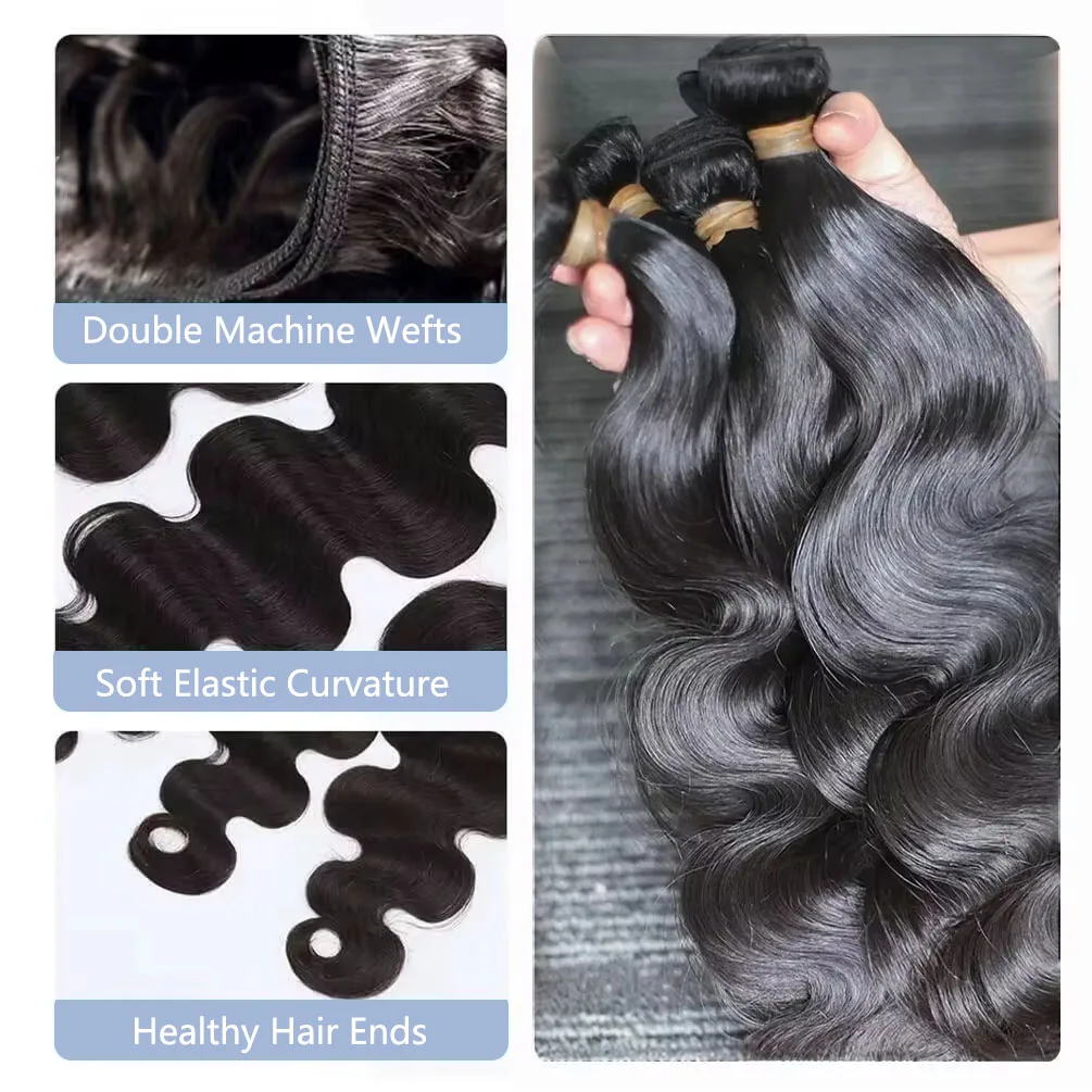 

Body Wave Bundle Human Hair 15A 100% Unprocessed Brazilian Virgin Hair Natural Water Wave Black 3 Bundles For Women Double Weft
