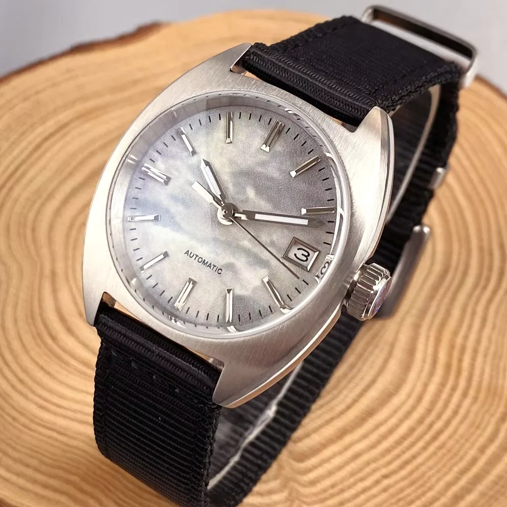 

Tandorio новые белые матовые циферблаты с двойным сапфировым стеклом 200 м водонепроницаемые 36 мм ретро военные NH35A автоматические часы для мужчин