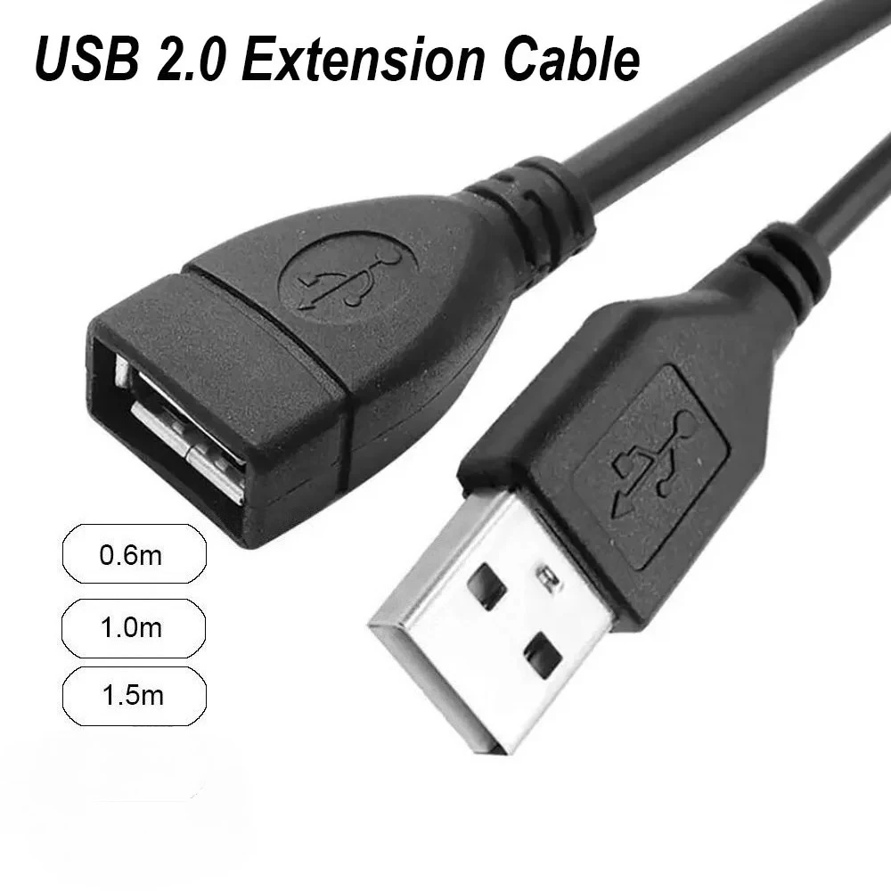 0.6M 1M 1.5M 3M 5M Charger Wire USB 2.0 Black A Male to A Female Data Sync Charger Extension Cable Cord