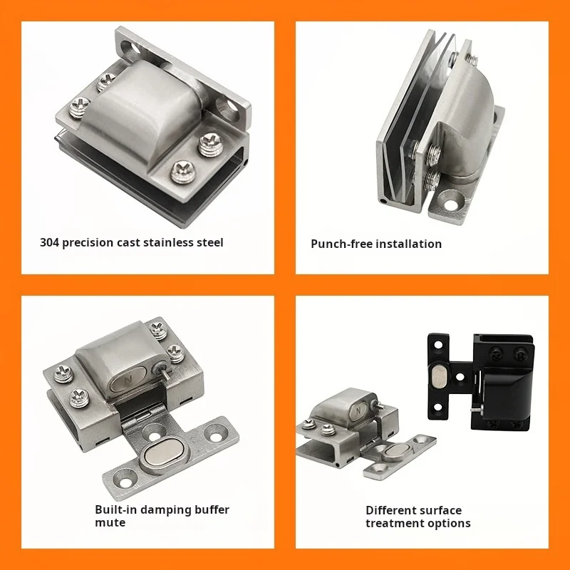 1PCS Stainless Steel Magnetic Suction Hydraulic Buffer Hinge Non Perforated Glass Cabinet Door Hinge Hardware Accessories