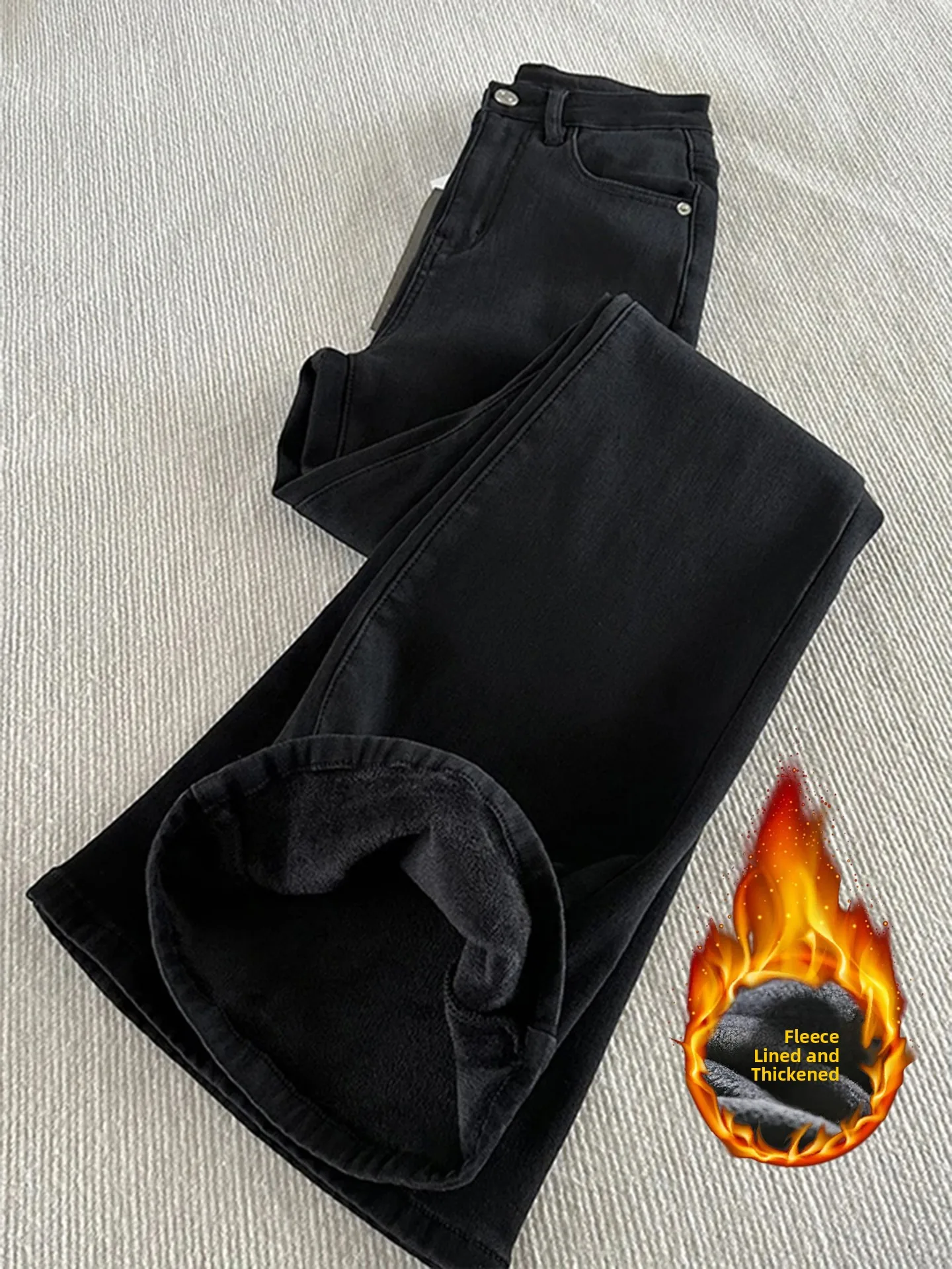 

Мужские джинсы-колокольчики American Vibe Thiened Fce на подкладке, прямые брюки-ножи, осень-зима, эффект похудения