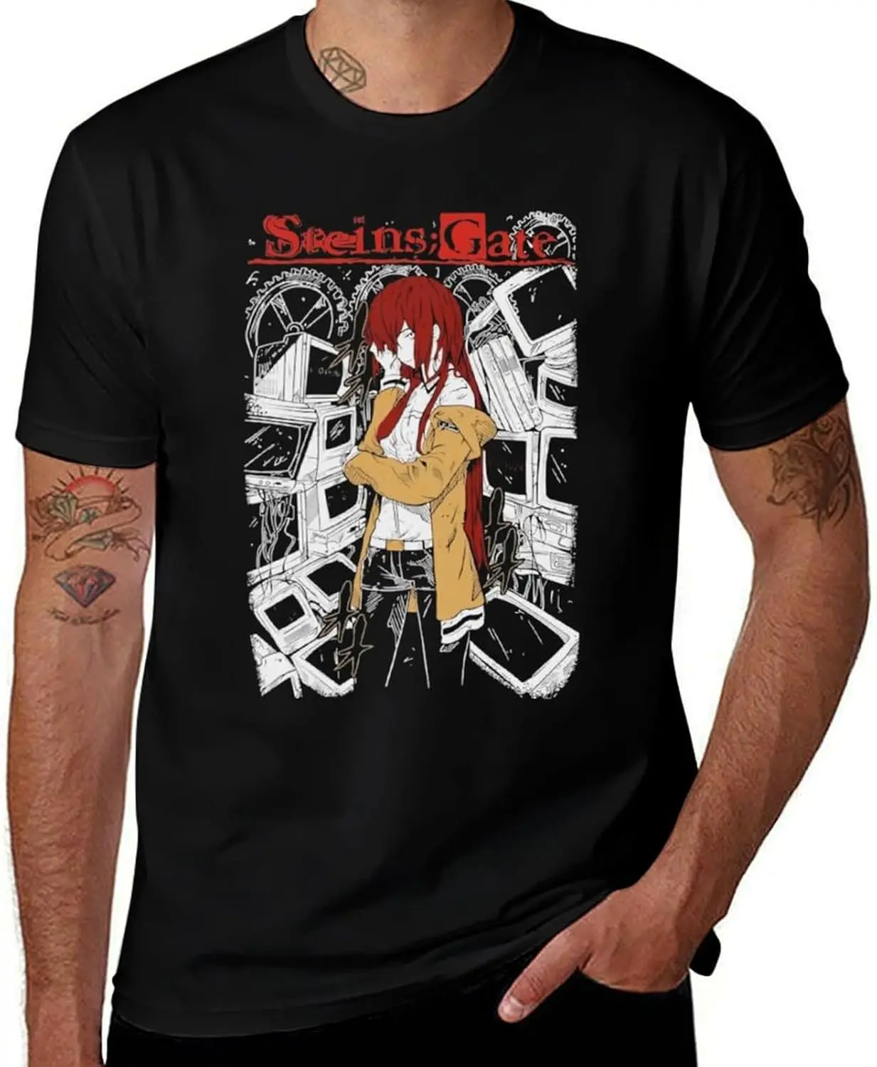 Anime Steins Gate T Shirt Mens Summer Print O-Neck Tee Classic Short Sleeve Shirts