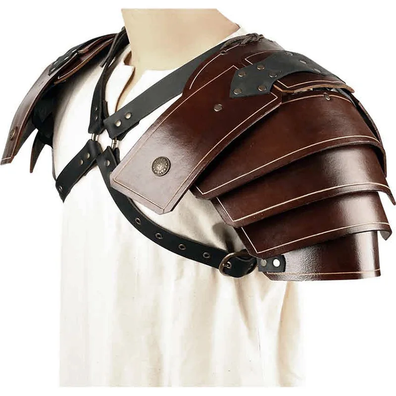 Medieval Viking Knight Gladiator Shoulder Armor Pauldrons Steampunk Gothic Leather Harness Spaulder LARP Samurai Cosplay Costume