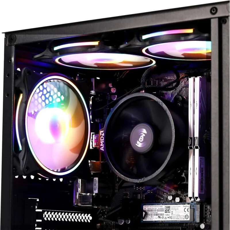 Desktop Gaming Computer Home&Office PC R5 5600GT,16GB DDR4 3200, 1 T NVME SSD，6 RGB Fans, WiFi & Win 11 Pro 64-bit Ready
