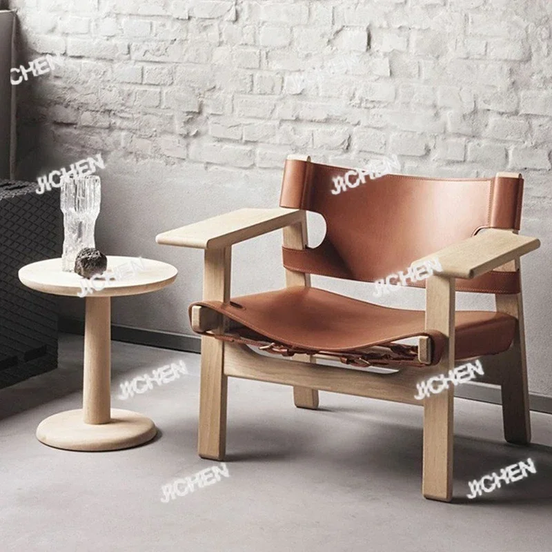 

JTC HSNordic Solid Wood Living Room Chair Saddle Leather Hunting Chair Living Room Furniture Balcony Leisure Chairs