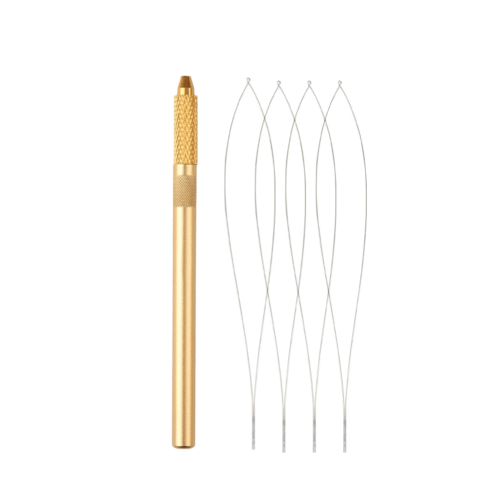 Hair Extension Loop Tool with 4Pcs Extra Iron Wires Handle Removable Threader for Hair Extensions Looper Micro Rings Loop Tool