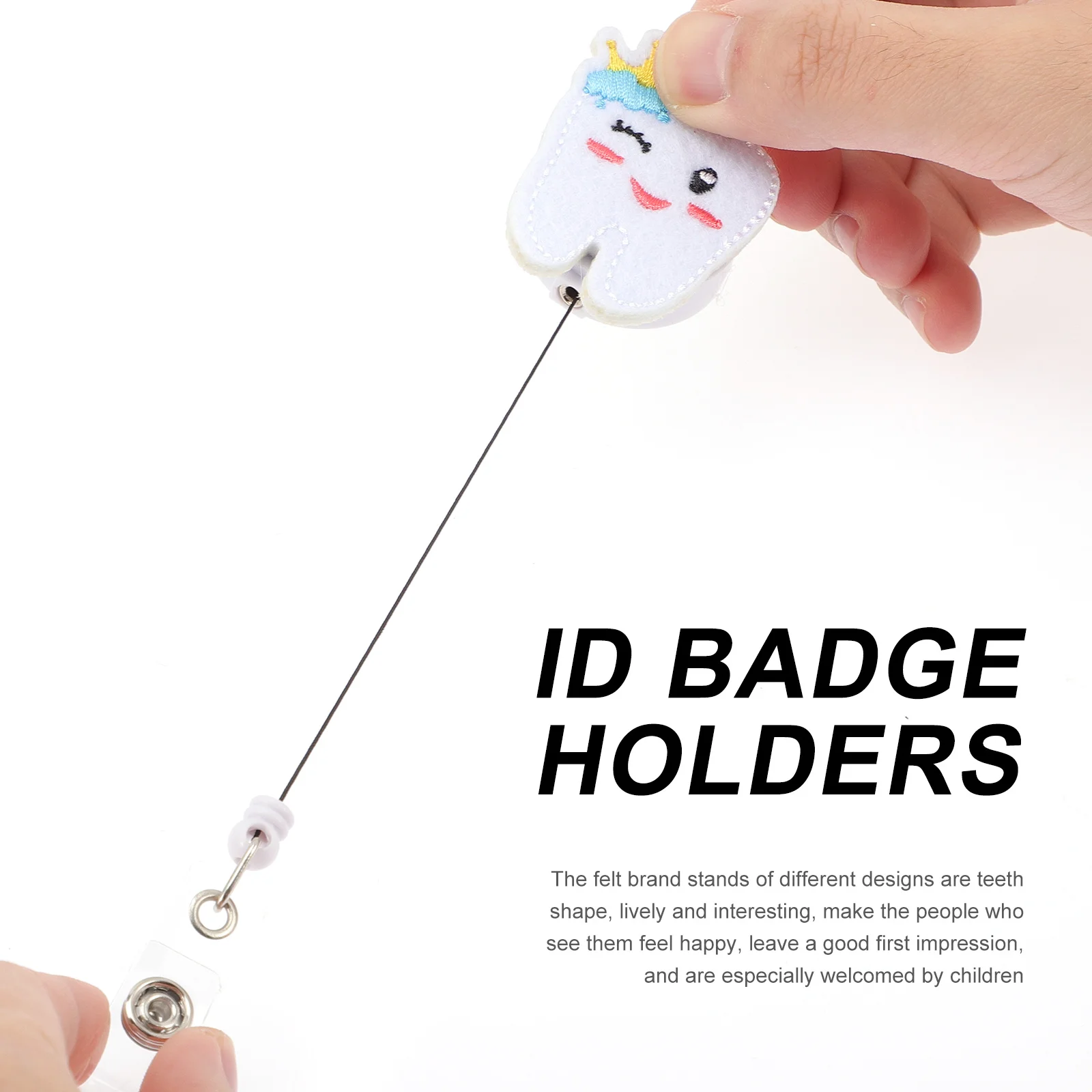 

Retractable Badge Holder Cute Felt Teeth Design Id Reel Clip on for Pocket Collar Bag Name Badge Holders Fun Work