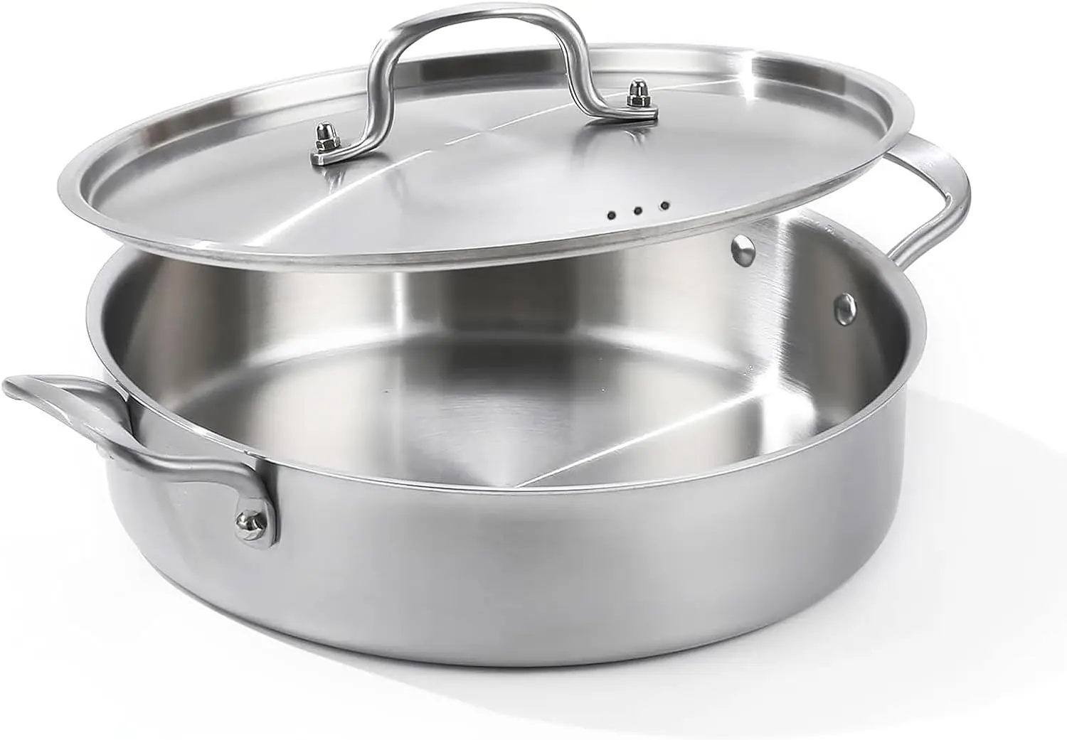 

7 Quart Tri-Ply Stainless Steel Saute Pan with Lid, 12inch Deep Frying Skillet Compatible All Cooktops