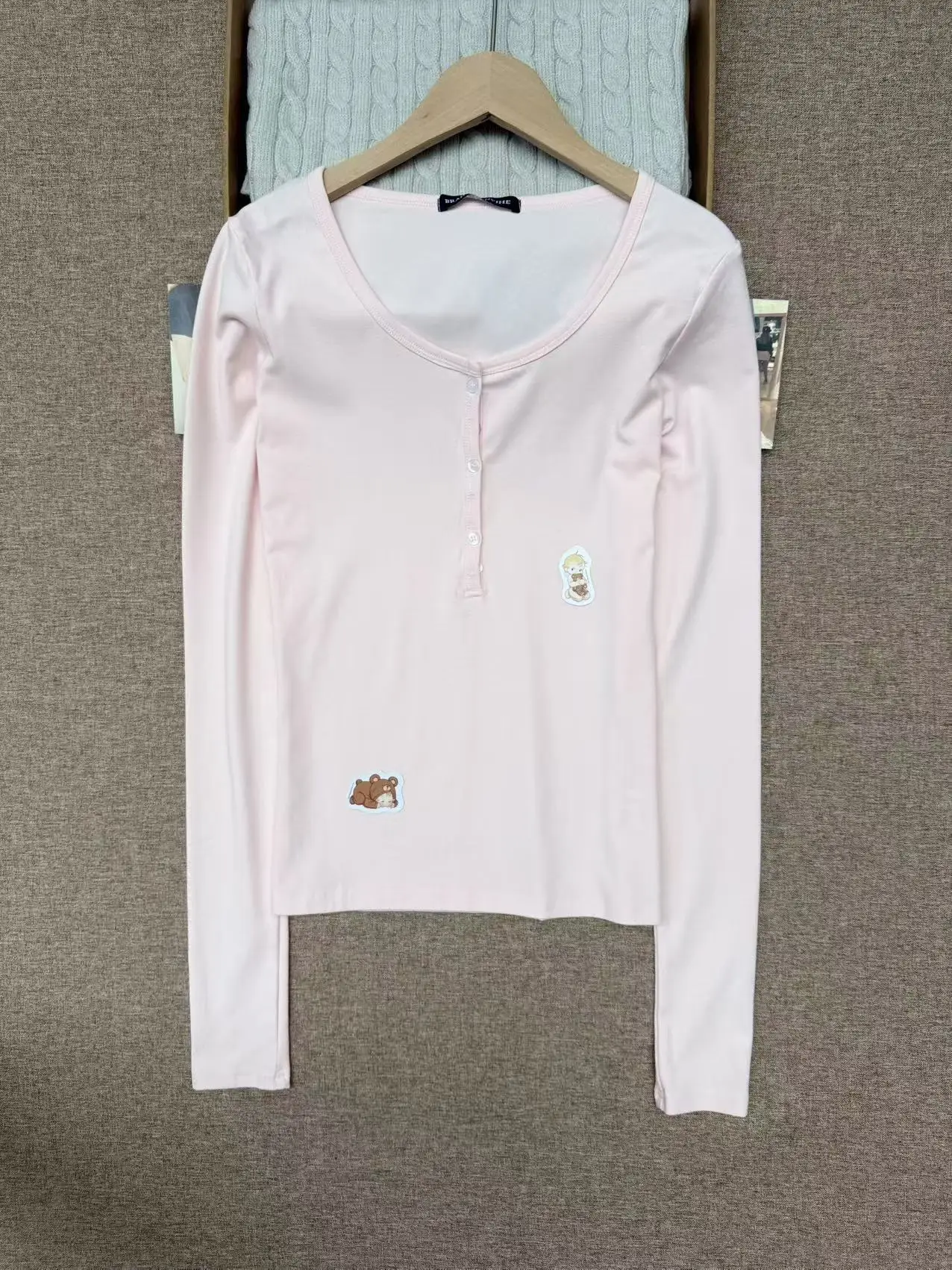 لطيف الوردي ستة أزرار القطن سليم تي شيرت المرأة الخريف جديد عادية كل مباراة كم طويل تيز الحلو الأساسية بسيطة التي شيرت Y2K القمم