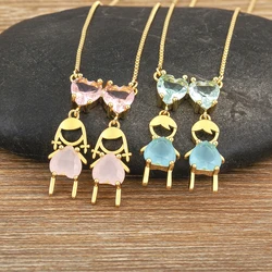AIBEF Heart Rhinestone Girl&Boy Women Pendant Mother Necklace Cubic Zirconia Copper Sweet Cute Jewelry Children's Day Charm Gift