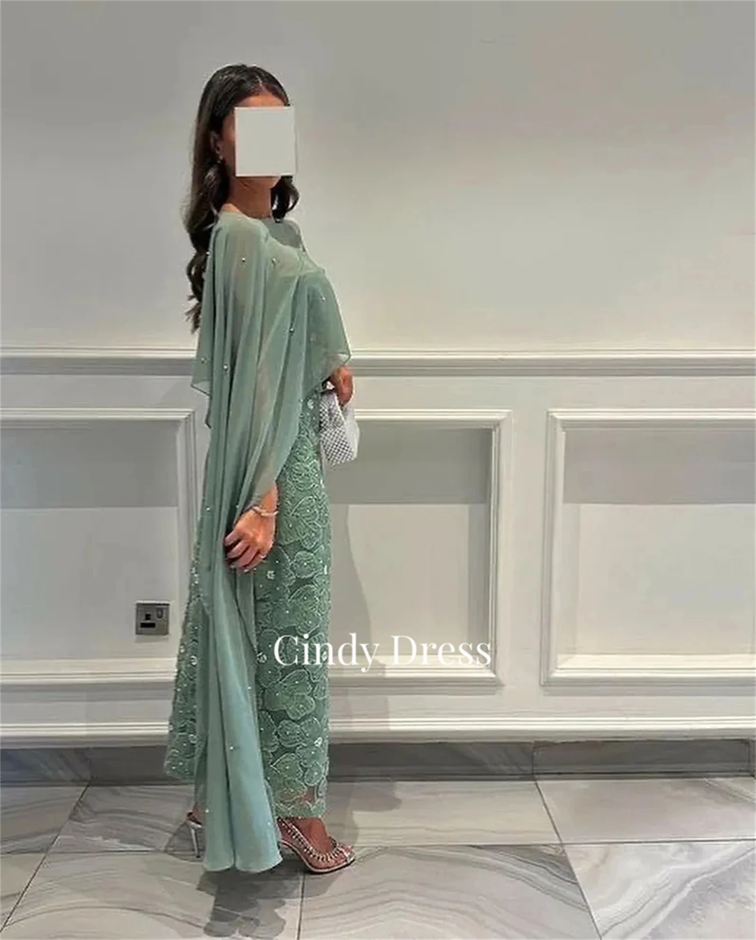 Cindy 3D Flowers Green Shawl Elegant Luxury Evening Dress 2024 Wedding Dresses for Formal Customized