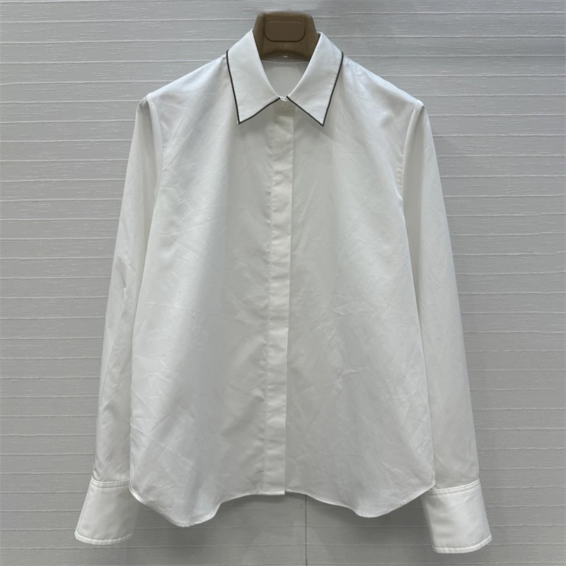 

Women's shirt New autumn 2025 single breasted slim fit lapel long sleeved top High quality pure cotton Women's blouse Thin coat