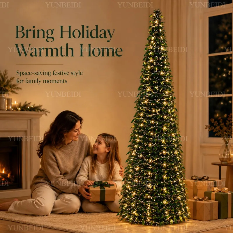 Foldable Artificial Christmas Tree 150cm/180cm with LED Lights Integrated Christmas Tree Family Christmas Party Scene Decoration