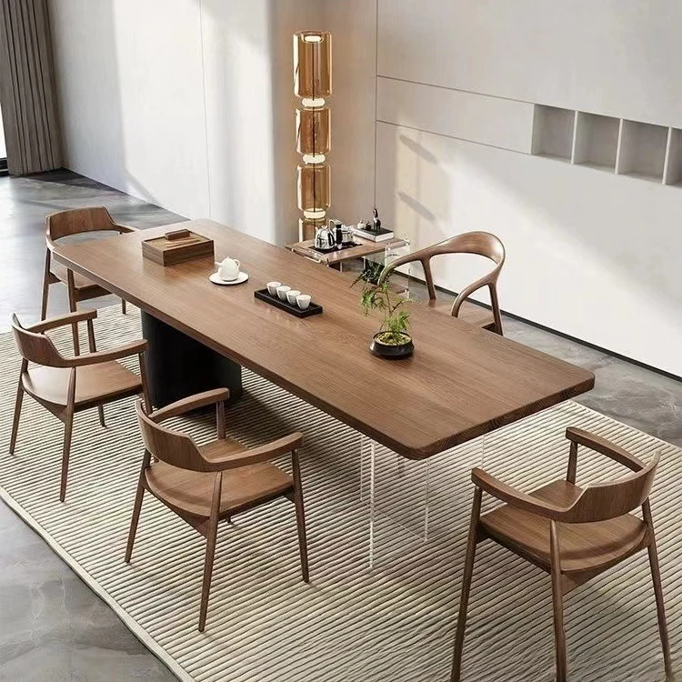

Wabi-sabi style solid wood log large board acrylic tea table and chair combination living room