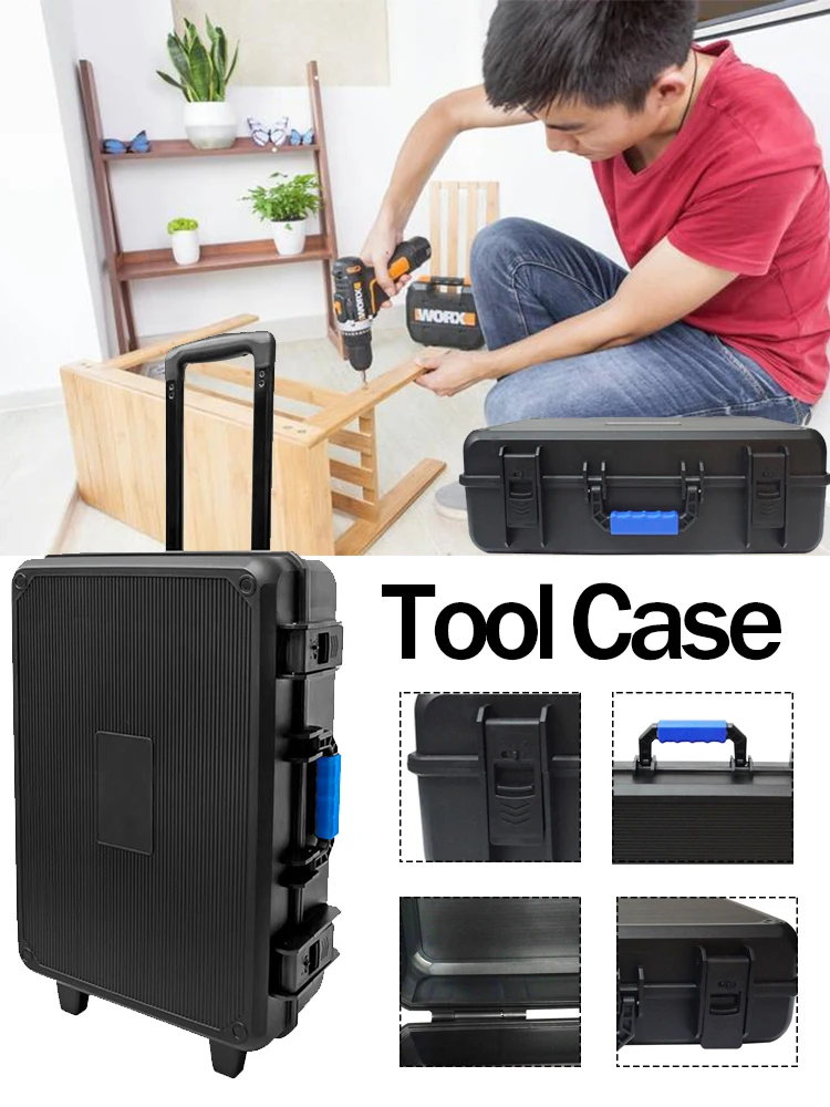 Imagem -03 - Portátil Pull Rod Case Instrumento Tool Box com Rodas Hardware Storage Toolbox Grande Estojo Rígido Flight Case com Espuma