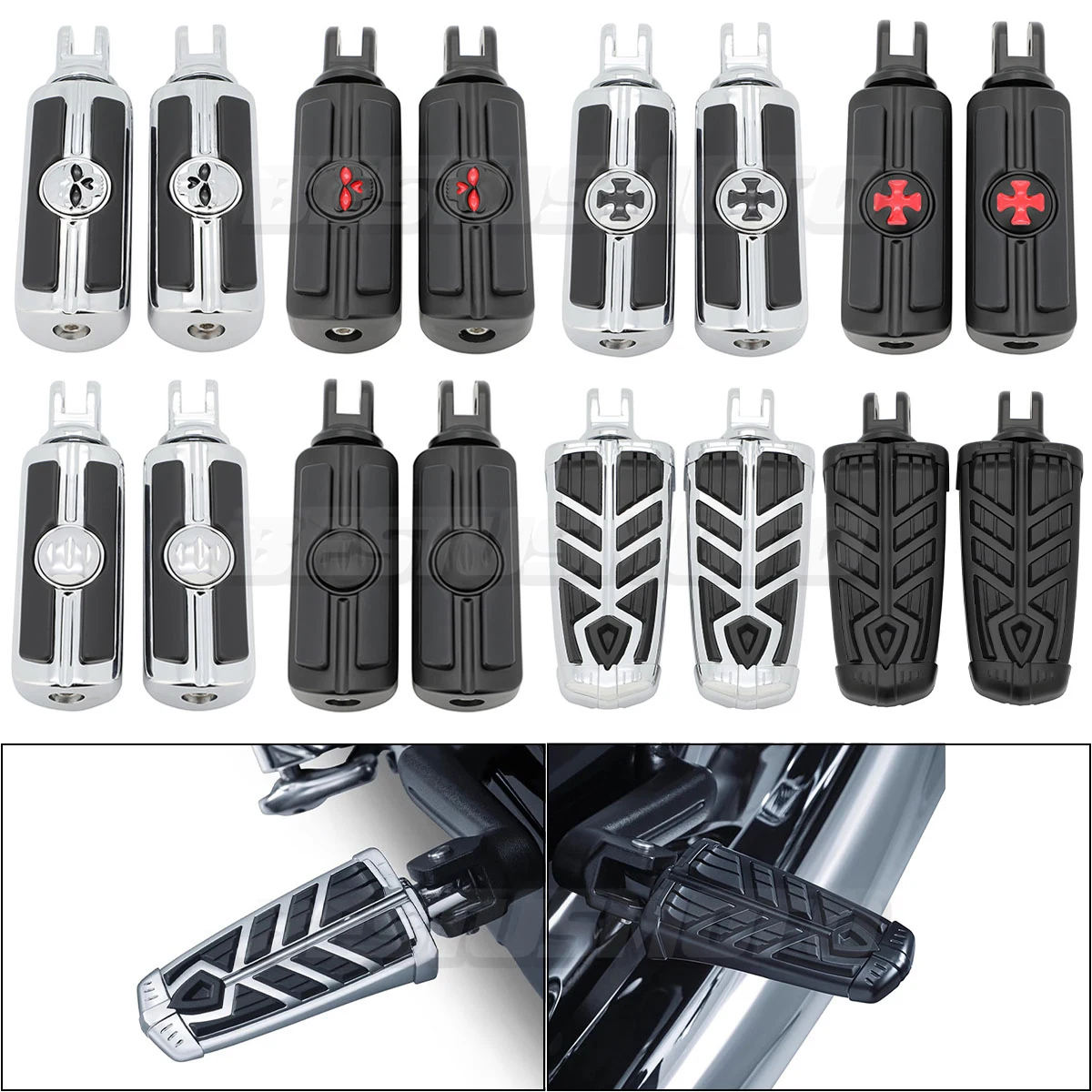 18-up Motorcycle Front Rider Footrests Foot Pegs For Harley FXBB Street Bob Low Rider Sport Glide FLSB Softail Breakout FXBR 114