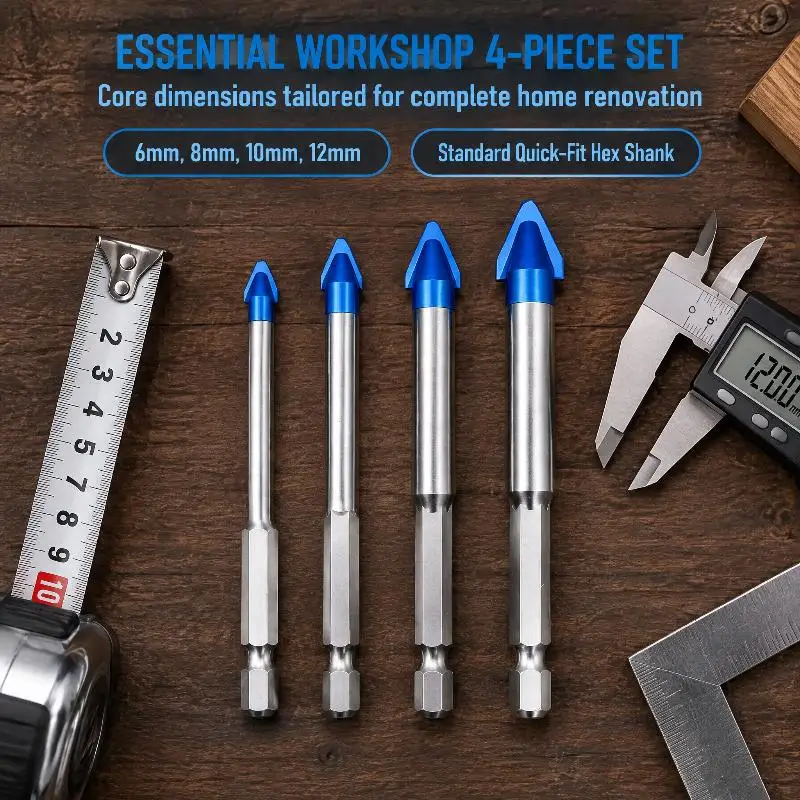 【MA】1/2/3/4Pcs Carbide Eccentric Drill Bit Set For Drilling Glass Ceramic Tiles And Concrete Eccentric Drill Bit Tool Set