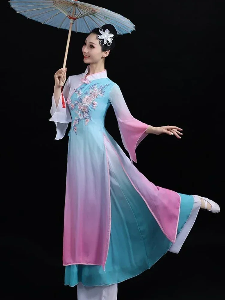 Ancient Chinese Costume Women Folk Dance Adults Yangko Stage Clothing Fairy Folk Dress Stage Wear Yangko Performance Clothing