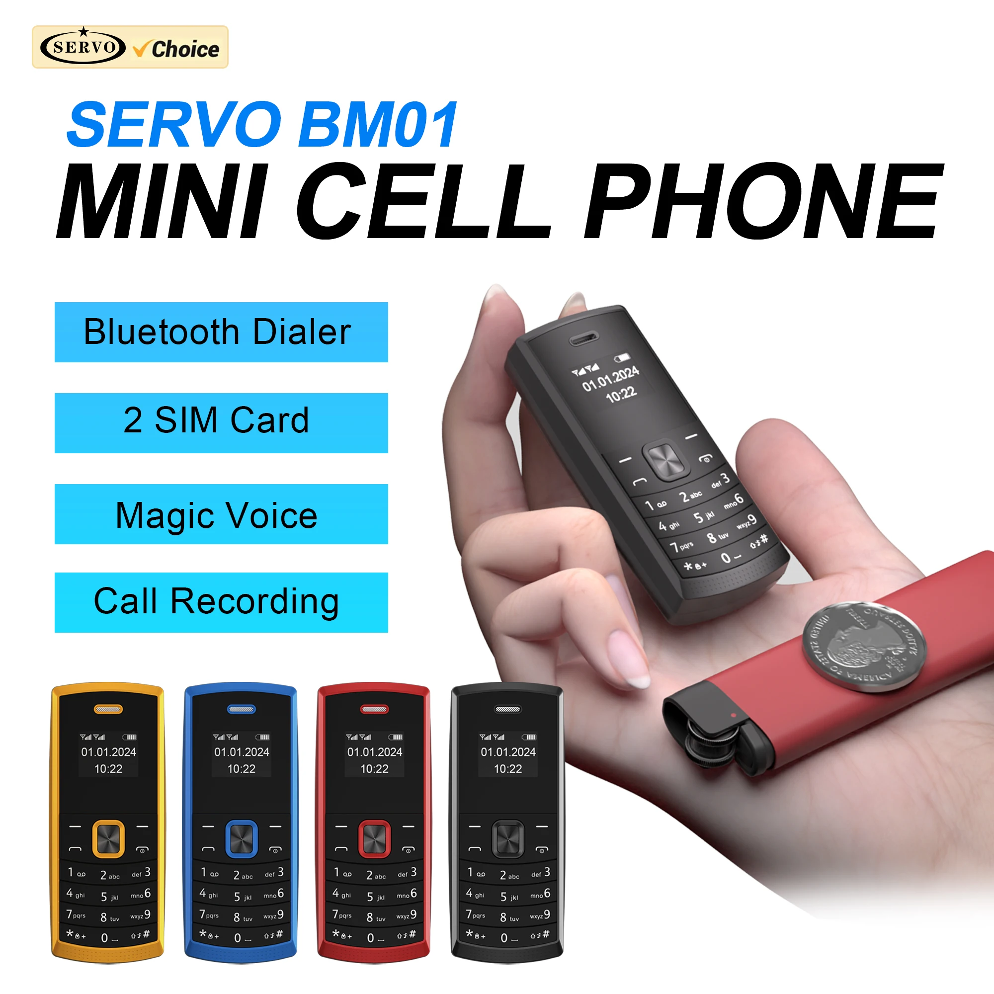 SERVO BM01 Mini Mobile Phone 2G GSM 2 SIM Cards Magic Voice Speed Dial Call Recording Blacklist MP3 Super Button Cellphones