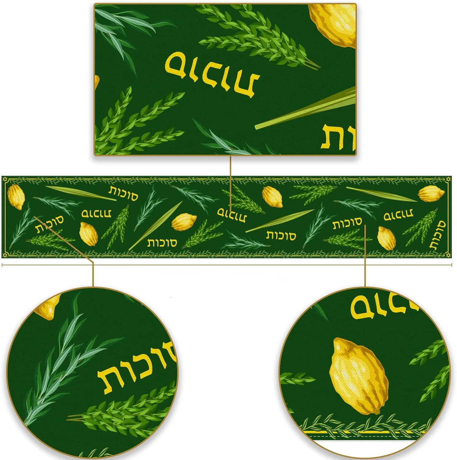 Happy Sukkot Linen Table Runner Sukkah Etrog Lulav Table Decor Jewish Holiday Party Celebration Dining Room Home Decoration