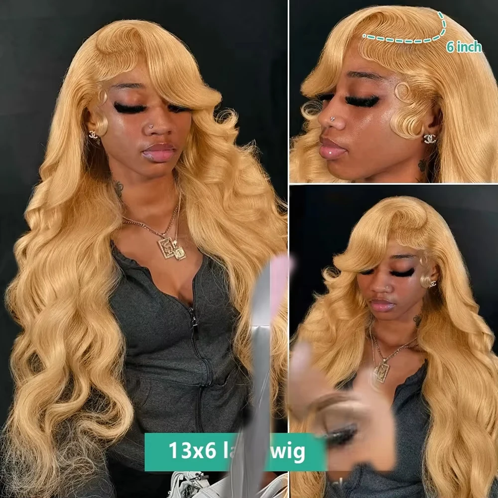 العسل شقراء طويلة متموجة 13x6 Hd الاصطناعية الدانتيل الباروكة الأمامية 180 الكثافة الجسم موجة 13x4 الدانتيل الشفاف شعر مستعار أمامي للنساء