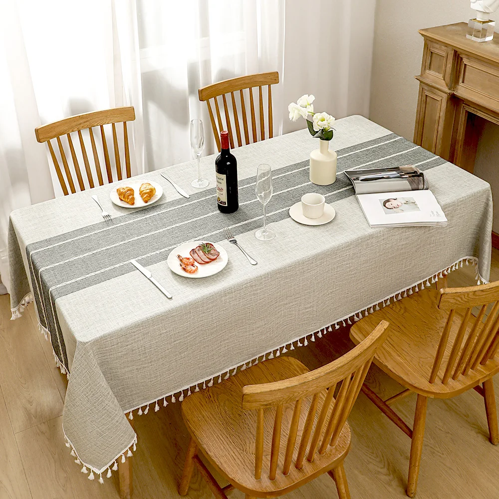 Linen tablecloth, waterproof and machine washable,Suitable for 6-foot rectangular dining table tablecloth