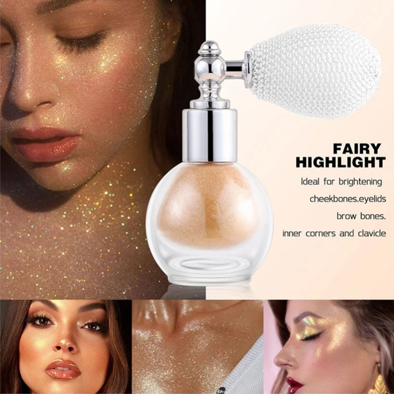Beauty Air Cushion Glitter Highlighter Spray Bridal Makeup Fine Powder Color Makeup Brightening Spray Collarbone Glitter Spray:Spray rozświetlający z brokatem do makijażu ślubnego, w postaci poduszki powietrznej, z drobnym puderem, rozjaśniający, do makijażu i na obojczyk.