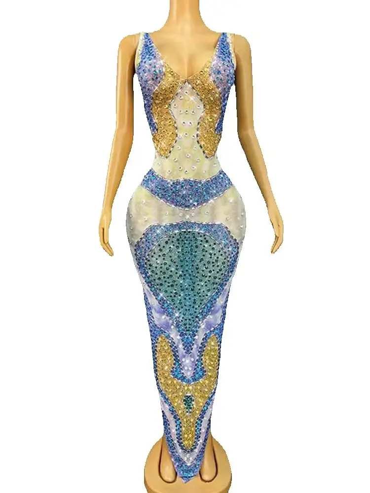 

High Quality Hot Stamping Sexy V-Neck Elastic Irregular Dress 2025 New Fashion Custom Women'S Clothing