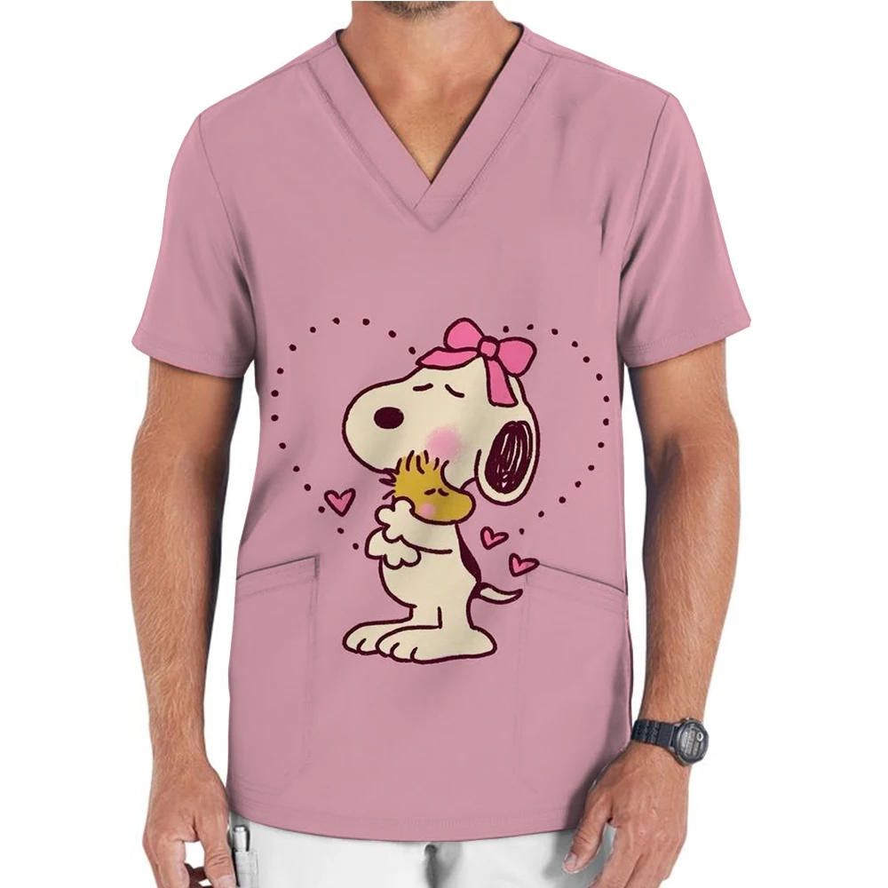 تي شيرت رجالي بأكمام قصيرة ، توب مصنفر سنوبي ، زي موحد برقبة حرف V ، زي موحد للممرضات ، ملابس عمل #5