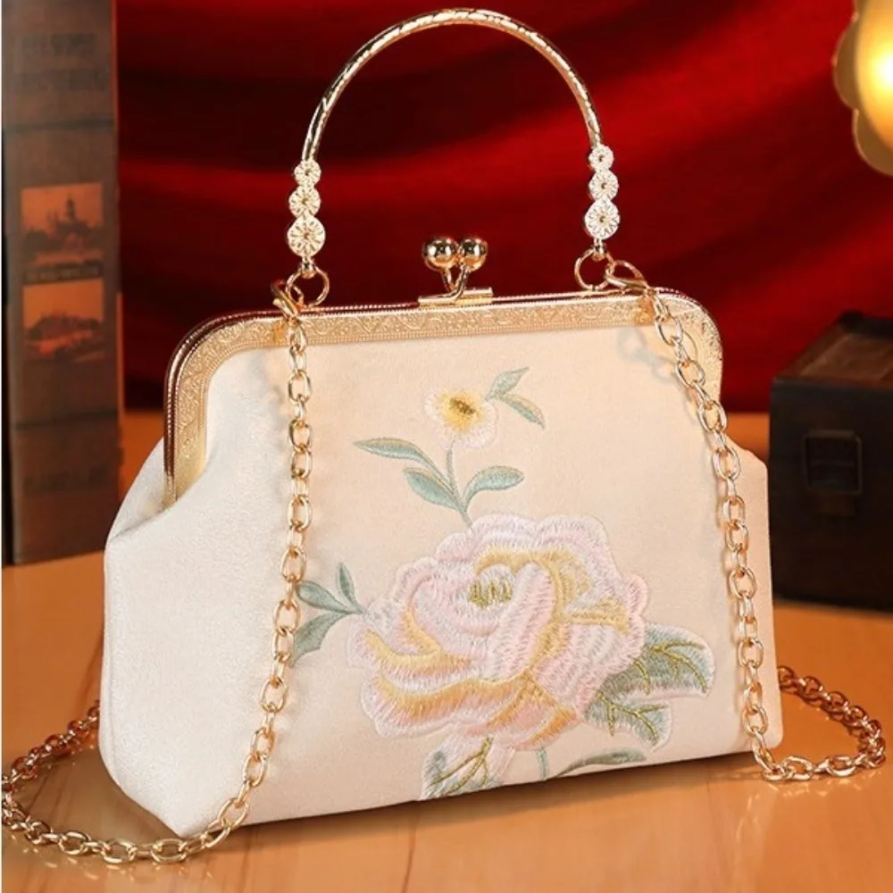 

Popular Chinese Style Banquet Bag Embroidery High Capacity Qipao Bag Pearl Handle Trendy Shoulder Bag Women