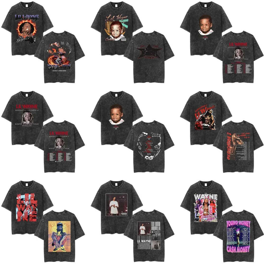 

Washed Vintage Rapper Lil Wayne T-shirt Tha Carter VI Face North America Tour 2025 T-shirts Men Hip Hop Fashion Oversized Tshirt