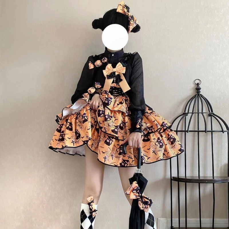 Wiktoriański słodki czarny różowy sukienka Lolita kobiety Kawaii elegancki luksusowy Y2k Chic Retro gotyckie sukienki dziewczyny czarownica wzór Midi sukienka