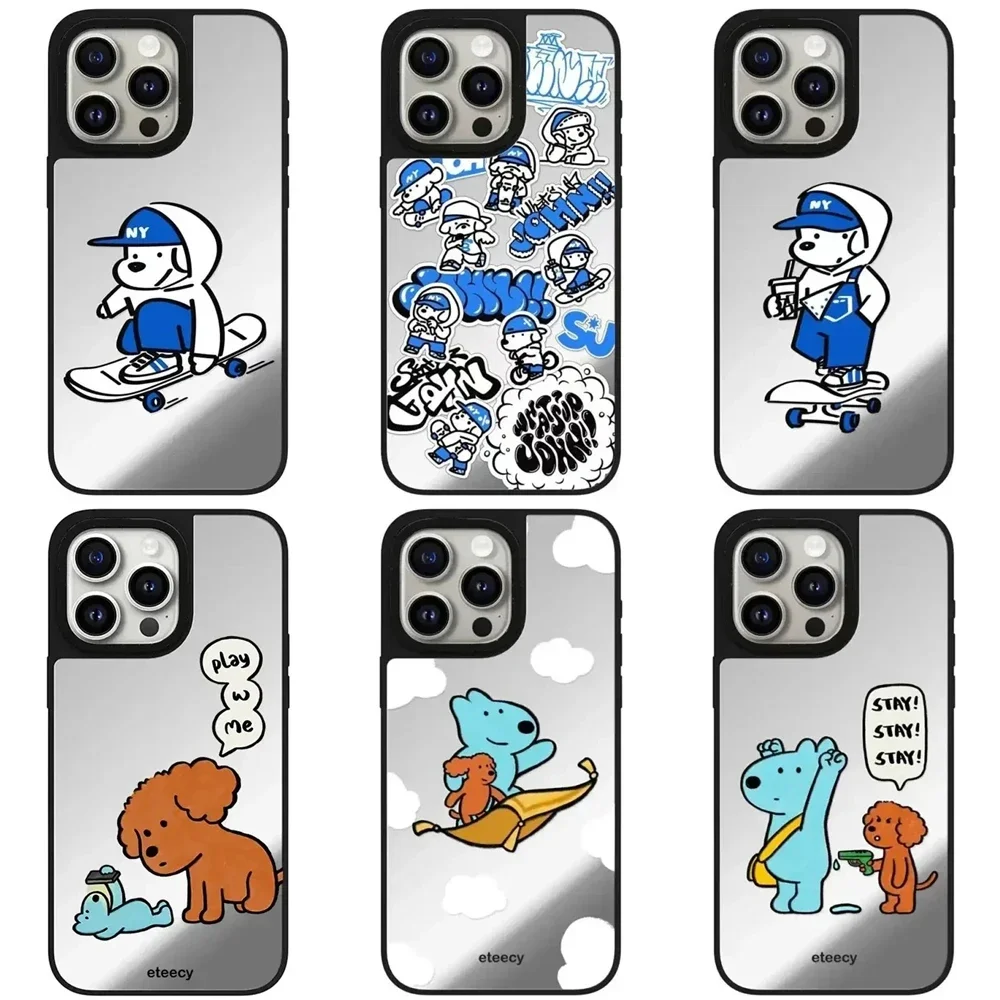 

Mirror Cute Dog Friend Skateboard Pattern iPhone 11 12 13 14 15 16 Pro Max Protective Case