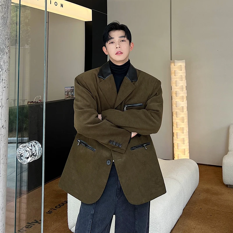 

Корейский ретро-костюм из утолщенного хлопка для мужчин: осенне-зимний свободный пиджак премиум-класса с подплечниками, вельветовое пальто в западном стиле