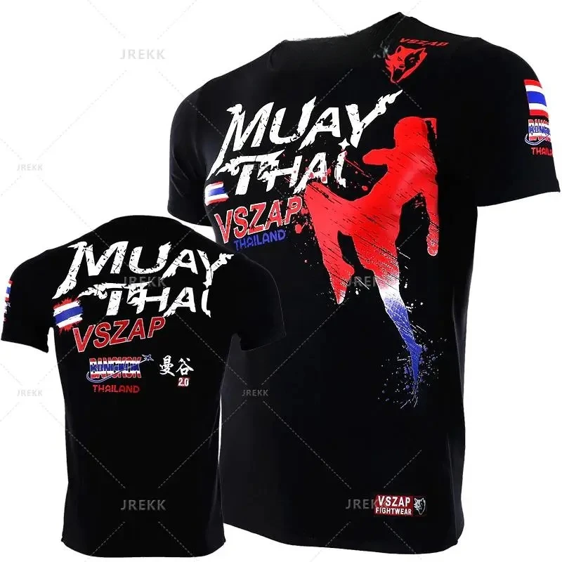 2024 Vszap Taekwondo Fitness Fighting Sanda Training Short Sleeve T-shirt MMA Sport Fighting Martial Arts Wind Thai Boxing