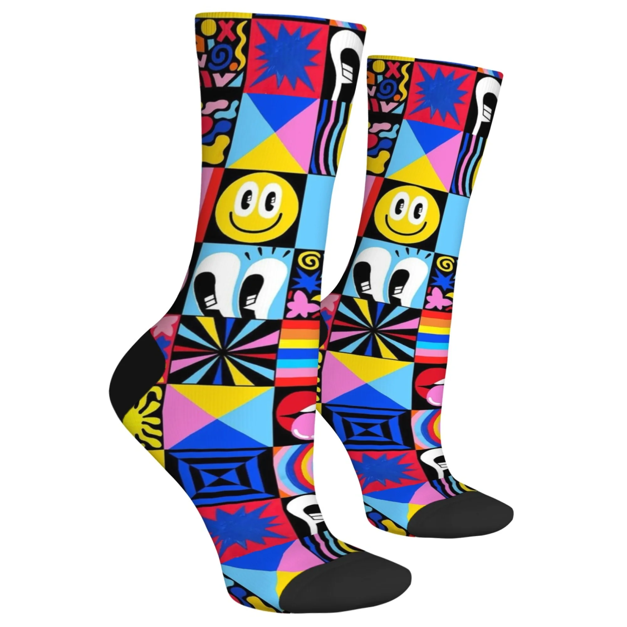 Pop Art Funny Happy Sock for Men Graffiti Eyes Hip Hop Pattern Printed Crew Sock Playful Design Bold Graphic Print Breathable