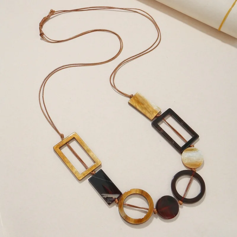 Double Acrylic Acetate Sheet Pendant Necklace Female Handmade Ethnic Style Retro Necklace Adjustable Jewelry