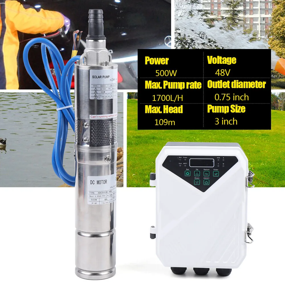 

3 Inch Dc Solar Water Pump 48V 500W Submersible Deep Bore Well Pump With Mppt Controller For Off Grid Applications