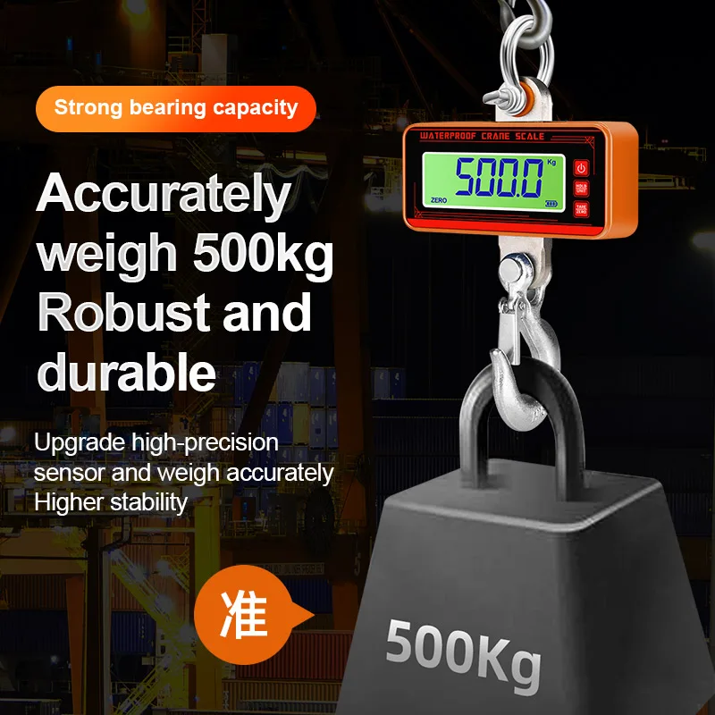 Full Scale Waterproof 1500kg/500KG LCD Elecronic Hanging Crane Scales Wireless Control Heavy Duty Industrial Hook Weighing Tools