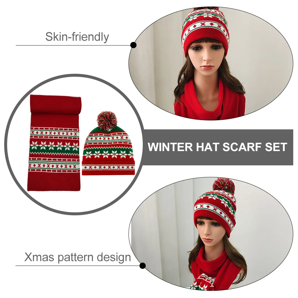 1 مجموعة عيد الميلاد الشتاء محبوك قبعة وشاح مجموعة دافئة بسط مريحة في الهواء الطلق رحلة التزلج المشي لمسافات طويلة وشاح قبعة مجموعة