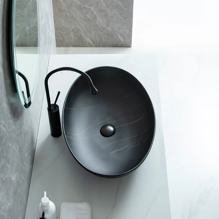 

Luxury Washroom Black Oval Sanitary Items Ceramic Sink Bathroom Countertop Art Vanity Wash Basin