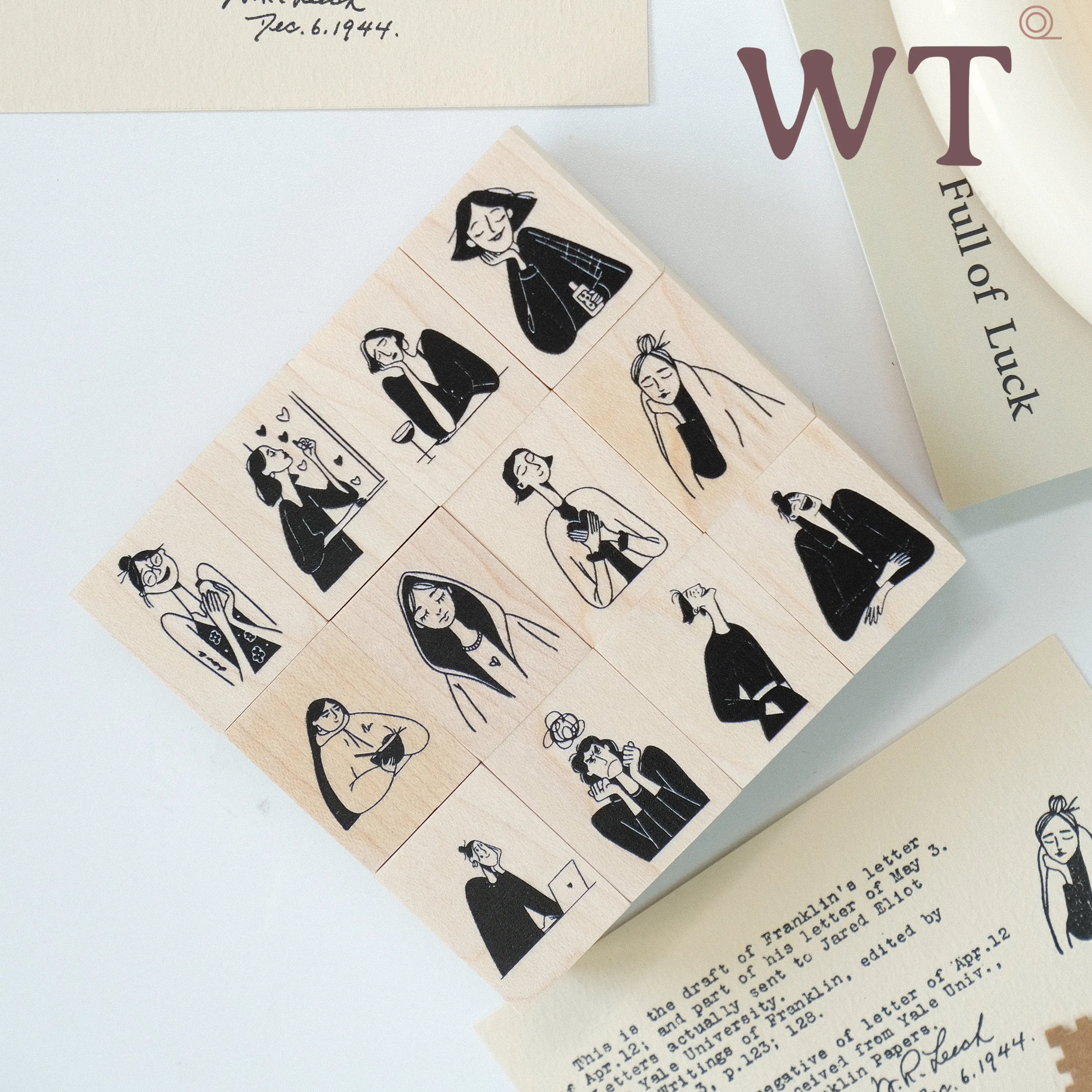 

WT Studio Vintage Girls' Daily Life Coffee Girl Rubber Stamp for Planner DIY Scrapbooking Photo Album Card Making Decorative
