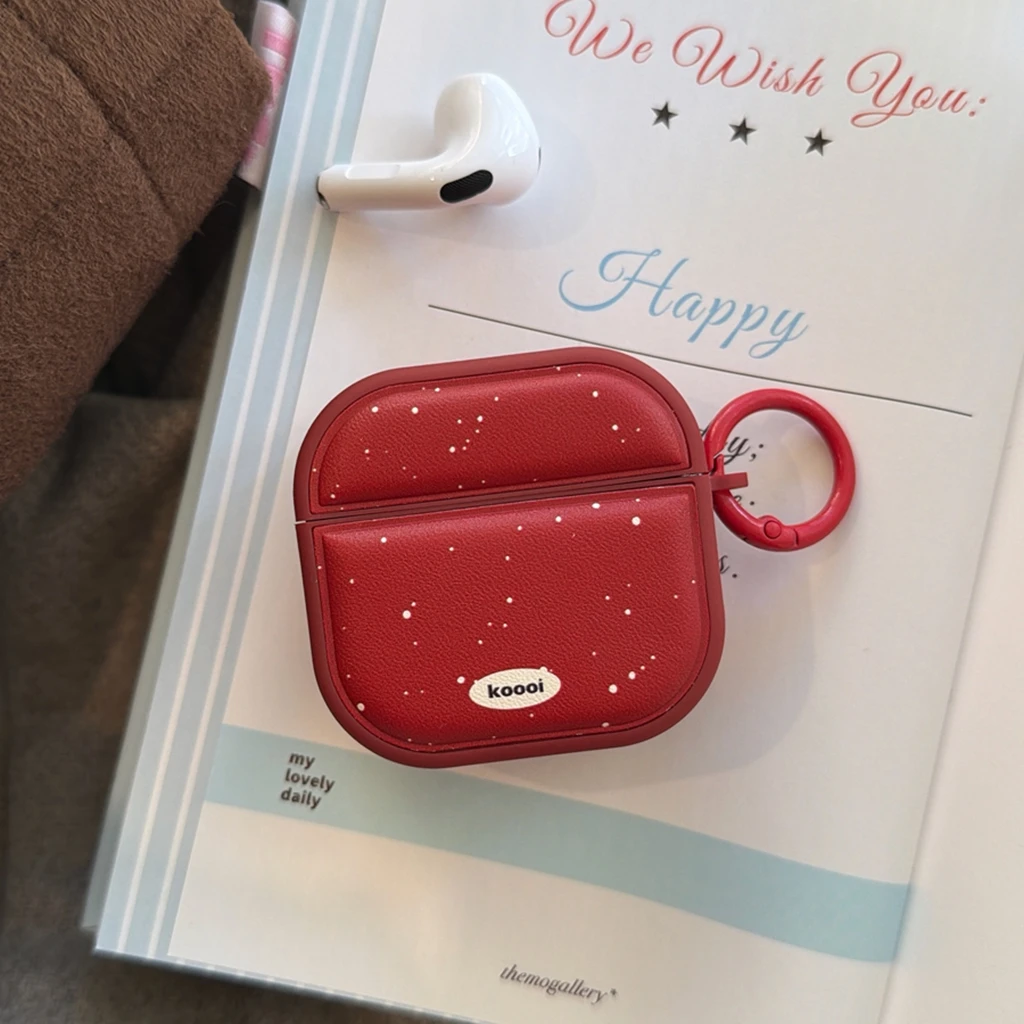 Lucky Red White Splashed Ink Muster Leder mit Lanyard Magnetische Kopfhörerhülle für AirPods 1 oder 2 3 4 5 Pro 2 Pro 3