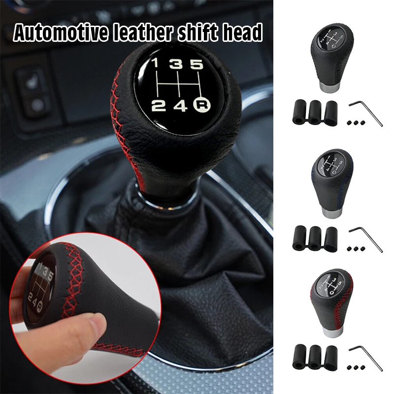 Universal Luxury Car Gear Shift Knob Gear Stick Black Red Line Stitche PU Leather 5 Speed Manual Shifter Lever Car Accessories