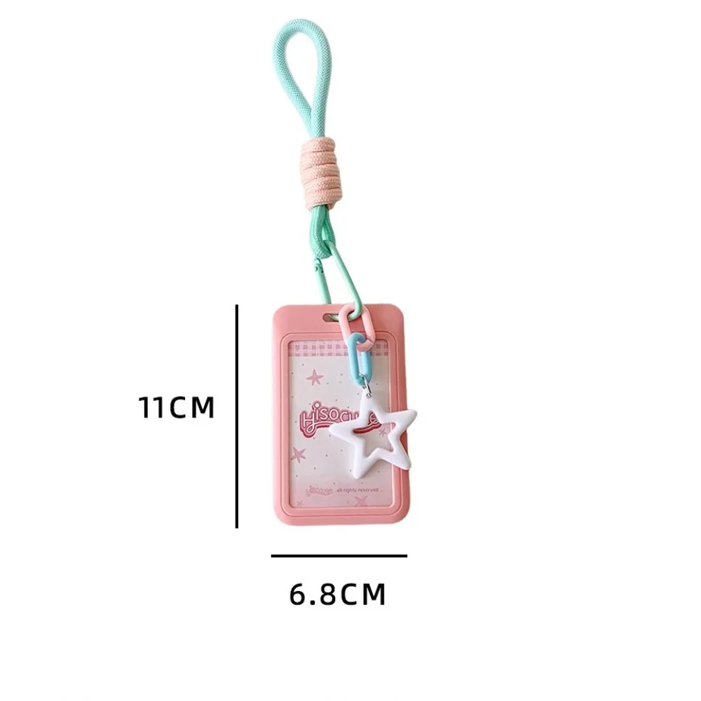 Portable Plastic Students Card Holder Star Pendant DIY Photos Protective Cover with Lanyard Sliding Cover ID Card Storage
