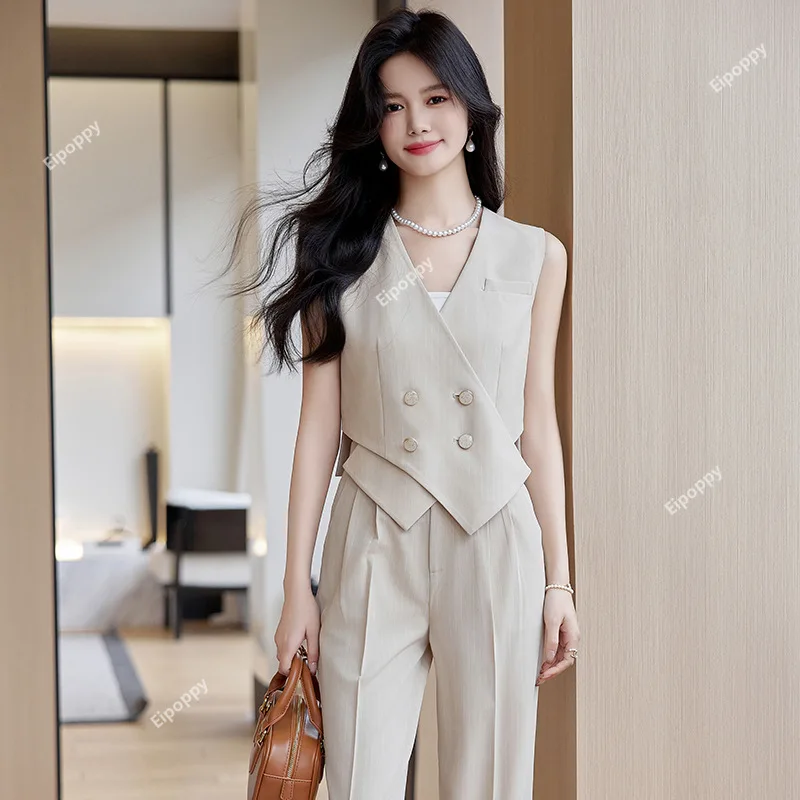 

Design Striped Suit Vest Suit Women's Summer High-Grade Elegance Sleeveless Vest Wide-Leg Pants Two-Piece Suit Fashion