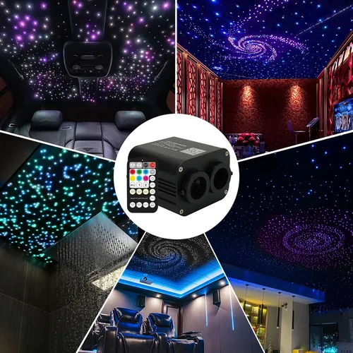 Imagen 2 del producto 20w rgb doble cabeza coche cielo estrellado control de música techo de coche estrella fibra óptica kit de techo de estrella aplicación inteligente luz de fibra óptica centelleante