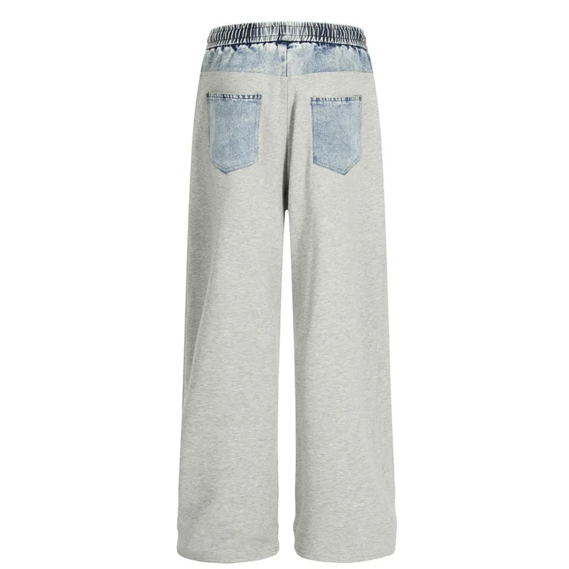 أزياء رجالية فضفاضة بجيوب متباينة غير رسمية مع تصميم فريد من نوعه، بنطال دينم مستقيم الساق ديناميكي ومتعدد الاستخدامات #3