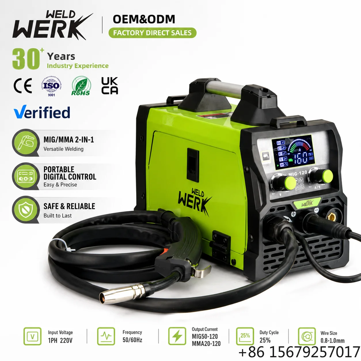Portable LED LCD Display Digital Control MIG TIG MMA Inverter Welding Machine 3-in-1 Multifunction 220V CO2/MAG/Gassless Welder