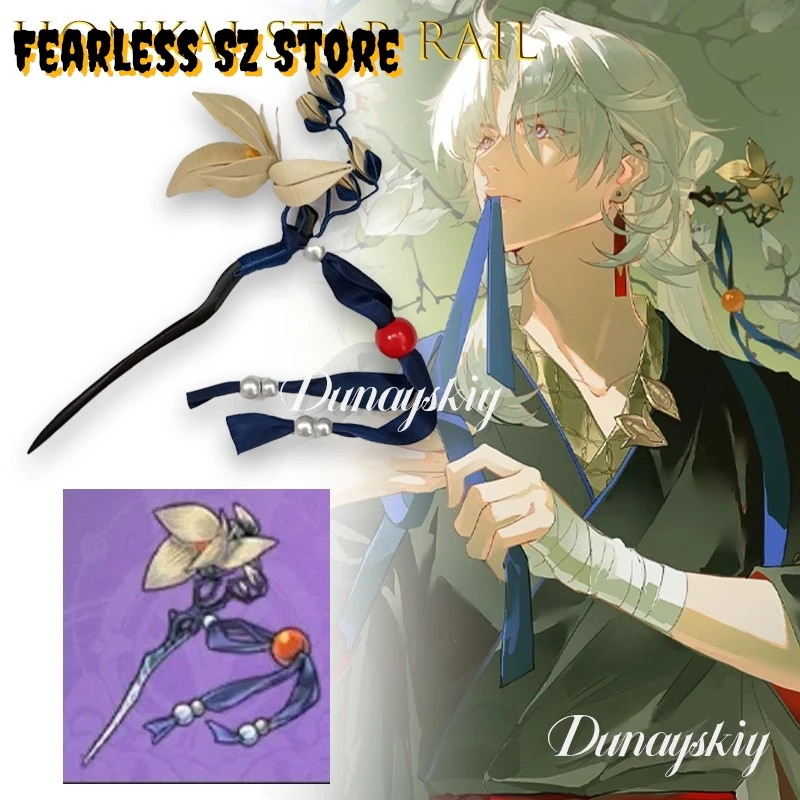 

AHonkai Star Rail Blade Yingxing Cosplay Hairpin White Hair Floral Wooden Anime Prop Game 코스프레 Halloween Christmas For Men